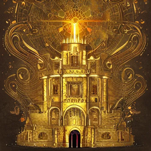 Image similar to goldencake decorated with medieval royal, heavenly complex complex, a monument by aztec ponders and mulesques, Trending on Art planet earth, trending on artstation The machine in the ghost, incredible digital illustration by