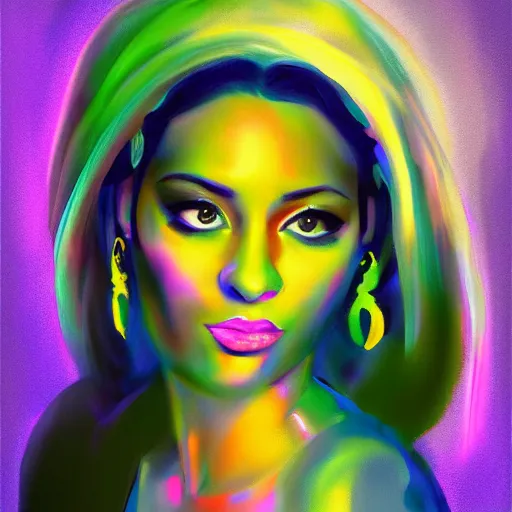 Prompt: Beautiful painting of Mirabel from Encanto, digital painting, colorful lighting