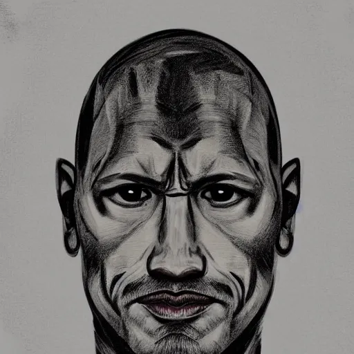 Prompt: symmetrical facial portrait of dwayne johnson mad, abstract sketch
