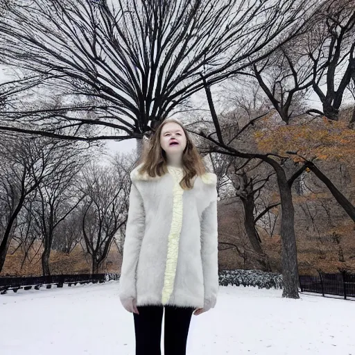 Image similar to anya taylor joy in central park at winter, ultra detailed, ultra realistic, photorealistic dynamic light, fan photo