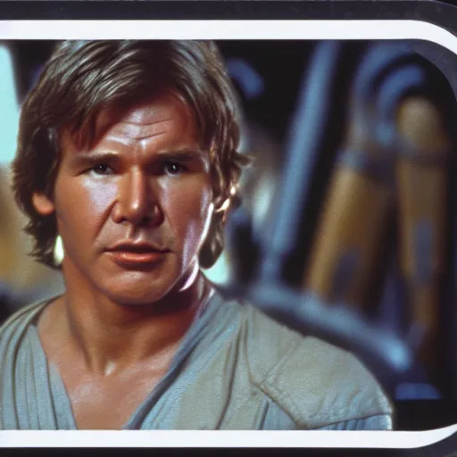 Image similar to star wars sequel made in the 1 9 9 0 s, harrison ford han solo, luke skywalker mark hamill, ilm, hyper realistic, film grain, vhs polaroid