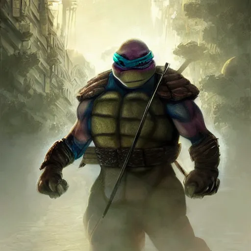 Image similar to tmnt, white beard, blue eyes, intricate, detailed, volumetric lighting, scenery, digital painting, highly detailed, artstation, sharp focus, illustration, concept art, ruan jia, steve mccurry