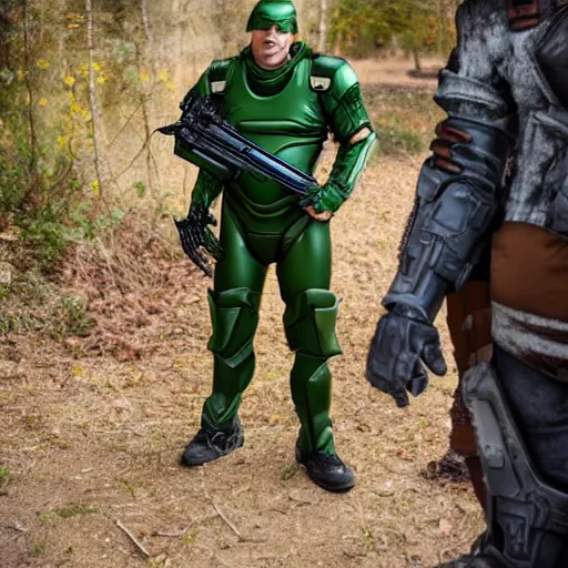 Prompt: doomguy from doom 2 cosplay, photography