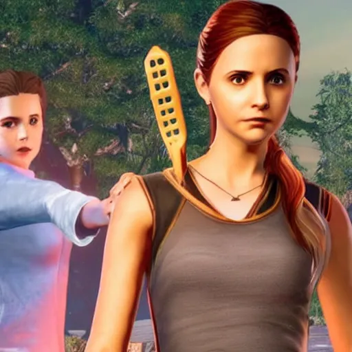 Image similar to high quality screenshot of upcoming Buffy the Vampire Slayer video game for PS5, Xbox Series X and PC
