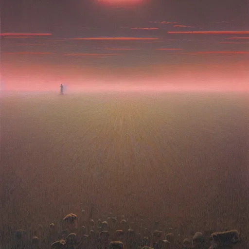 Prompt: A beautiful painting of A plain by Zdzisław Beksiński and Ilya Repin,In style of Post-Apocalyptic.digital art, illustration,hyper detailed,smooth, sharp focus,trending on artstation,oil on the canvas,4k