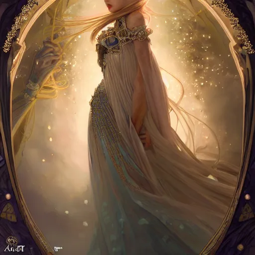 Prompt: Artificial Intelligence Princess, fantasy, intricate, elegant, dramatic lighting, emotionally evoking symbolic metaphor, highly detailed, lifelike, photorealistic, digital painting, artstation, concept art, smooth, sharp focus, illustration, art by John Collier and Albert Aublet and Krenz Cushart and Artem Demura and Alphonse Mucha, character design by Fallout 4