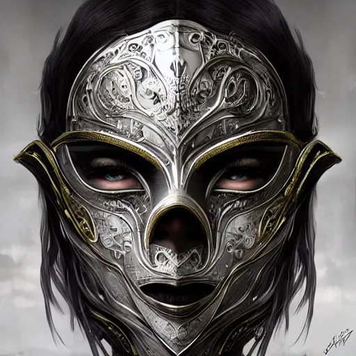 Image similar to Very very very very highly detailed epic photo of face with venetian mask, intricate, dystopian, sci-fi, extremely detailed, digital painting, artstation, concept art, smooth, sharp focus, illustration, intimidating lighting, incredible art by Artgerm