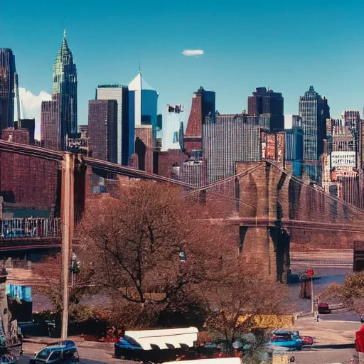 Image similar to wide angle lens shot of brooklyn in the 9 0 s, 4 k, realistic, detailed, midday