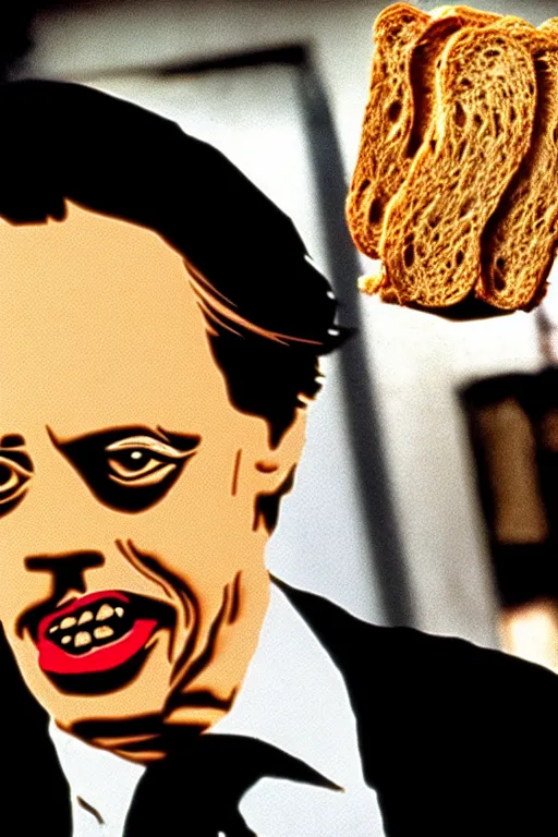 Image similar to film still of steve buscemi made out of bread in reservoir dogs, 4 k