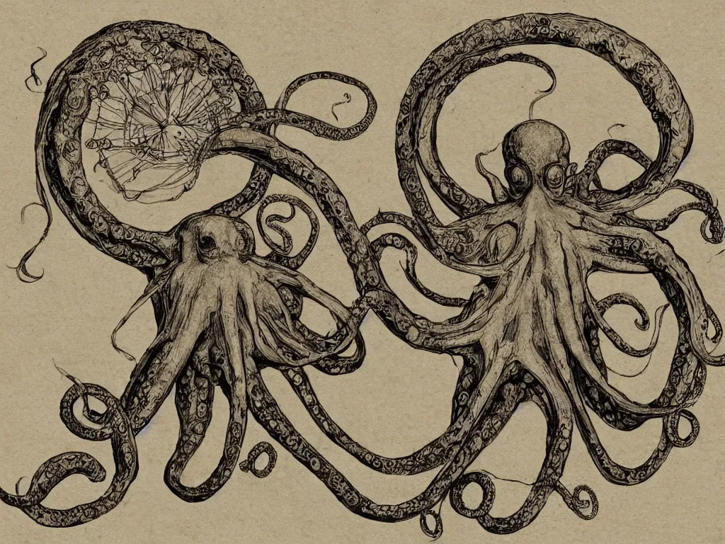 Prompt: Vitruvian Octopus by Leonardo da Vinci, fantasy, digital art, trending on artstation