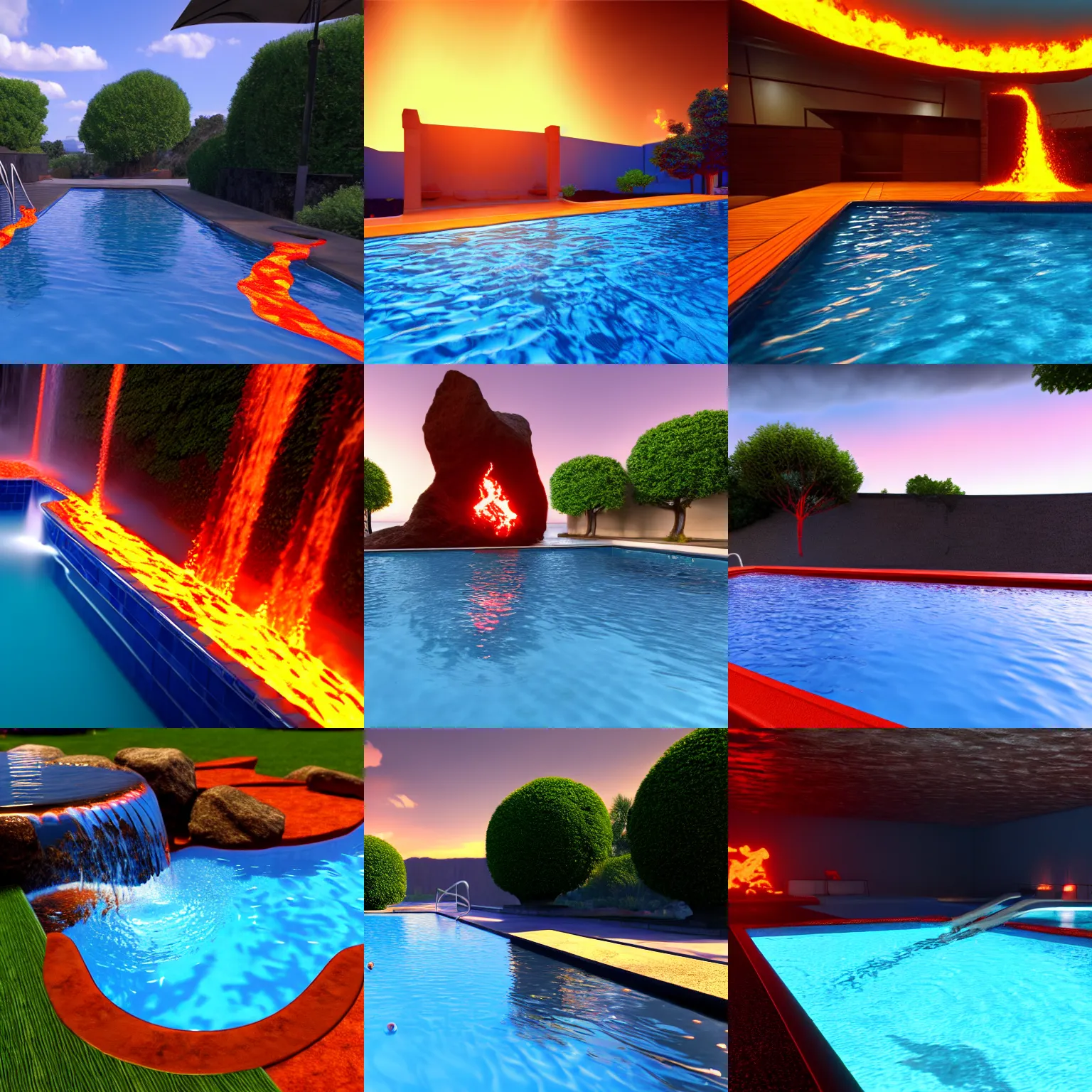 Prompt: pool but instead of water it is lava. 8 k, unreal engine