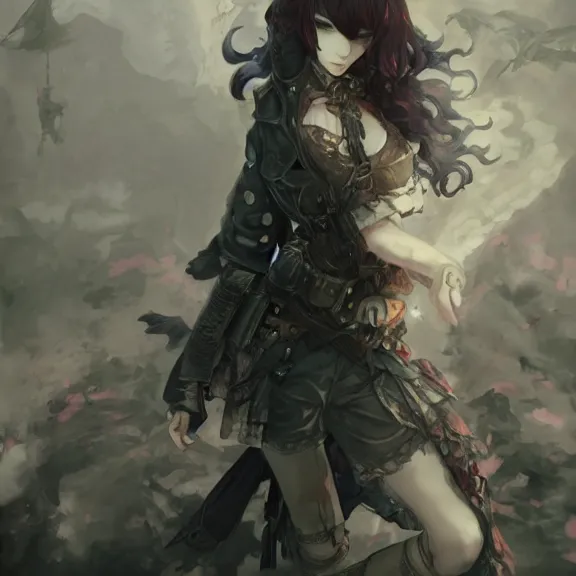 Image similar to christina hendricks!!! goth, tankoban, 4 k, tone mapping, akihiko yoshida, james jean andrei riabovitchev marc simonetti, yoshitaka amano, long hair, curly, h. hydrochaeri