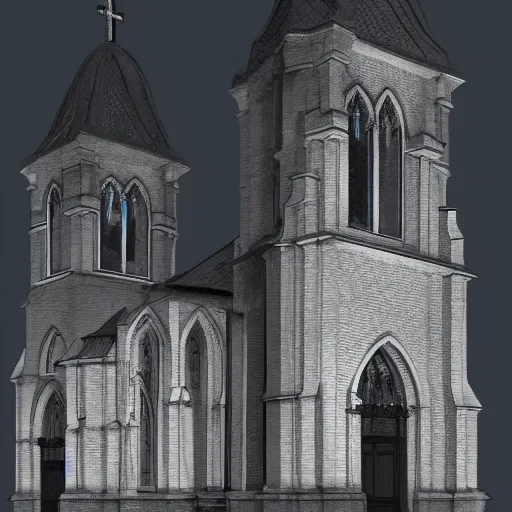 Image similar to victorian church in the middle of the city, dark, misty, at night, 8 k, detailed, concept art, trending on artstation