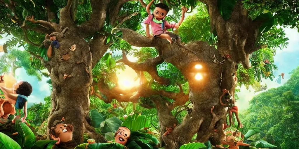 Prompt: of the coco tree ( of the coco tree ),, silly, laughing, highly detailed vfx, cinematic, volumetric lighting,