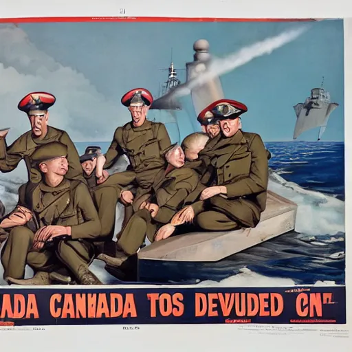 Prompt: Canadian Sailors on a Destroyer, Second World War, Propaganda Poster, highly detailed, 4k resolution, inspirational