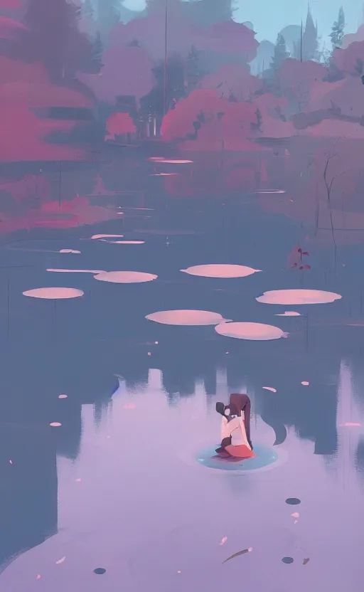Image similar to a cute pond scenic cinematic environment by Atey Ghailan