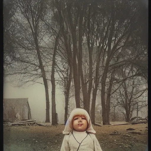 Prompt: giant oversized infant mech on a village, Cinematic focus, Polaroid photo, vintage, neutral colors, soft lights, foggy, by Steve Hanks, by Serov Valentin, by lisa yuskavage, by Andrei Tarkovsky