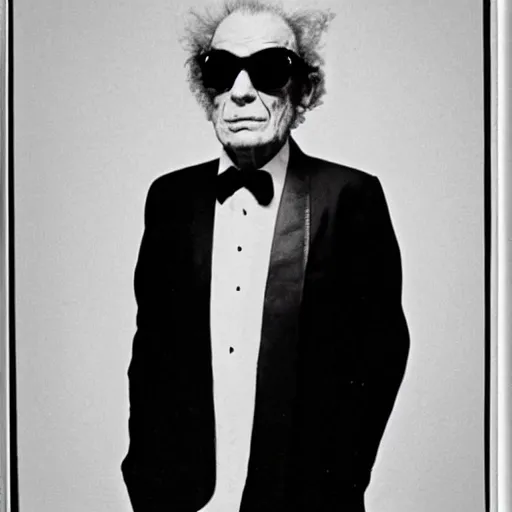 Prompt: Nicanor Parra in a tuxedo looking cool