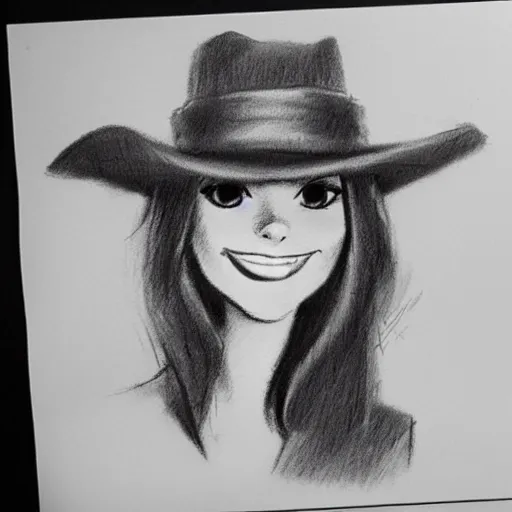 Image similar to milt kahl pencil sketch of victoria justice with a cowboy hat