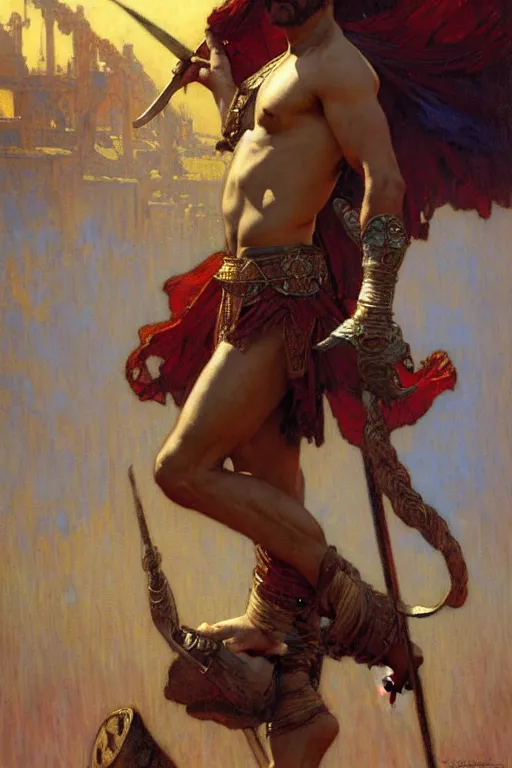 Image similar to gladiator, painting by gaston bussiere, craig mullins, greg rutkowski, alphonse mucha