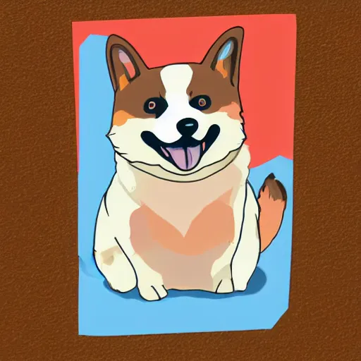 Image similar to a kawaii chubby goofy cute corgi sitting upright sticker illustration