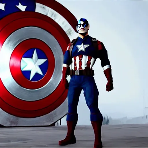 Image similar to Markiplier as Captain America, photorealistic, shot on iphone, cinematic lighting