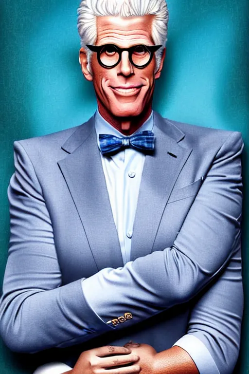 Image similar to a painting of ted danson in the good place, art by robin eley