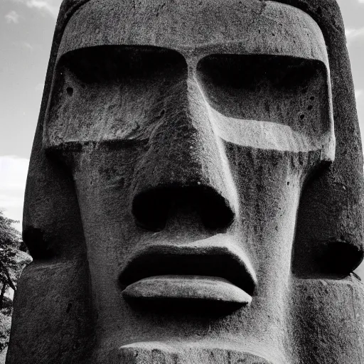 Image similar to black and white noir film with moai