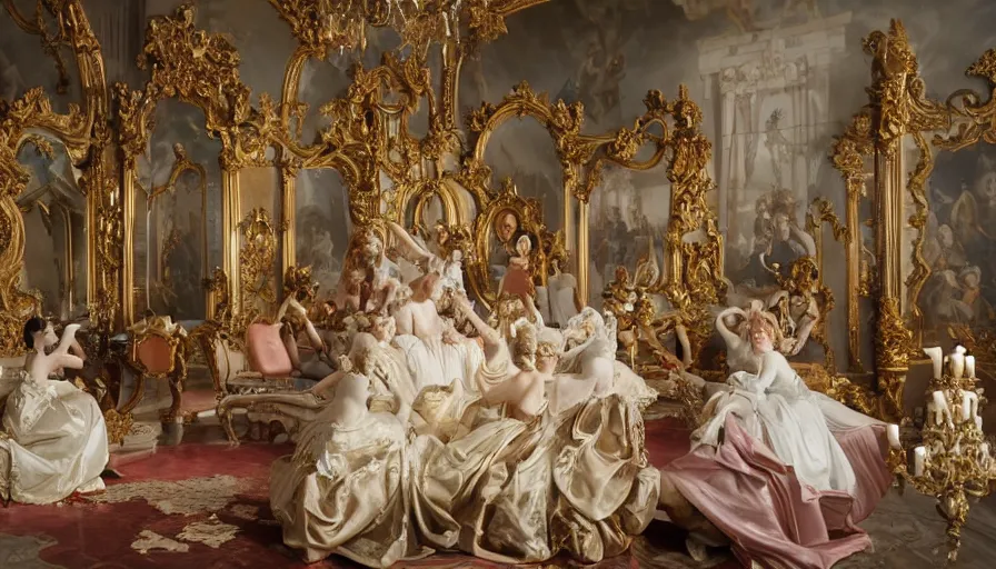 Prompt: Big budget movie about rococo style hell