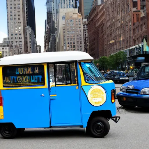 Image similar to a blue tuk tuk on manhattan