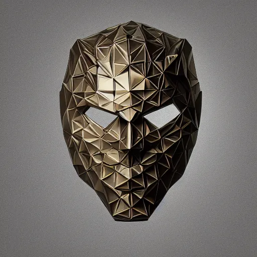 Image similar to a geometric mask with multiple angles and cuts. 3 d printed. intricate. super detailed. dramatic lighting. colors and sheen of mother of pearl. octane render.