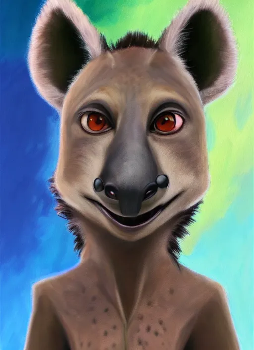 Image similar to oil painting detailed full body of anthromorphic female hyena, in style of zootopia, zootopia, zootopia, fursona, furry, furaffinity, 4 k, deviantart, furry art, fursona art, wearing business suit, in style of zootopia, hyena fursona, cyberpunk, female, expressive, detailed feminine face,