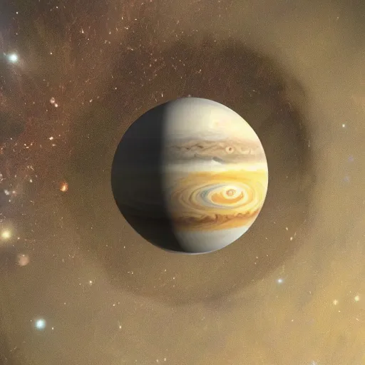 Image similar to a teacup containing a planet Jupiter as a boiling liquid, hyper realistic