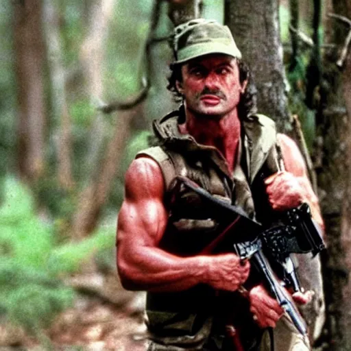 Image similar to A still of Chirac as Rambo in Rambo First Blood (1982)