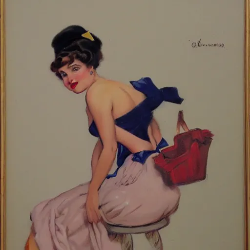 Image similar to a painting in the style of gil elvgren and in the style of charles dana gibson.