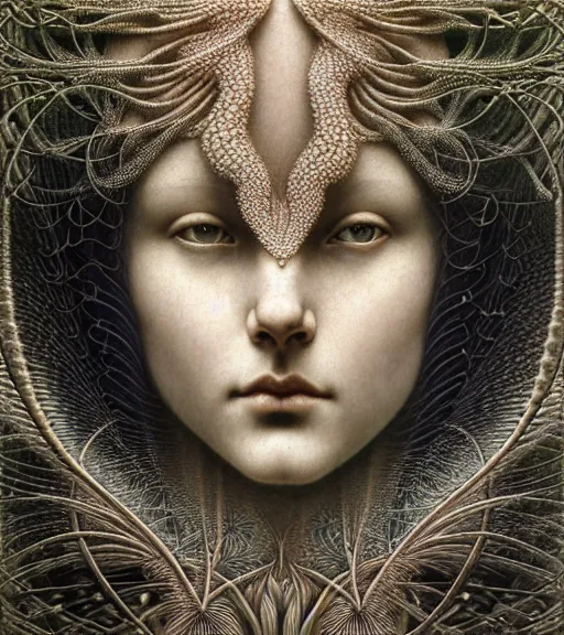 Prompt: detailed realistic beautiful mist goddess face portrait by jean delville, gustave dore, iris van herpen and marco mazzoni, art forms of nature by ernst haeckel, art nouveau, symbolist, visionary, gothic, neo - gothic, pre - raphaelite, fractal lace, intricate alien botanicals, ai biodiversity, surreality, hyperdetailed ultrasharp octane render