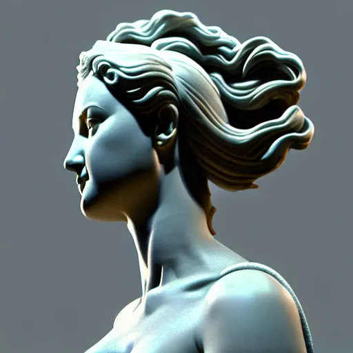 Image similar to sci - fi cgartist wide shot anaglyph ambient occlusion rendering of a hyper realistic marble greek statuary beautiful goddess glowing with embedded leds head product photo high key colored lighting, trending on artstation volumetric lighting