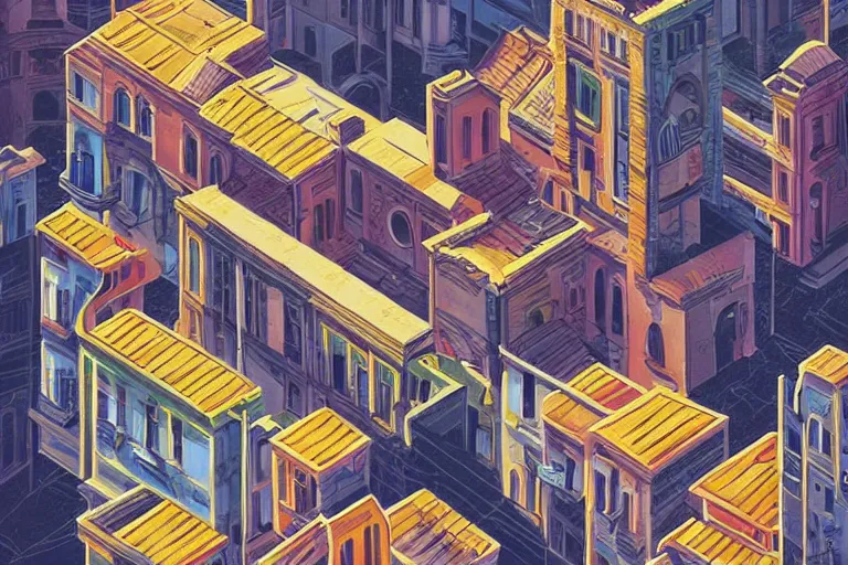 Image similar to !! photography isometric!! rome in a sunny day, artwork by tooth wu, colorful contrast,!!!! very coherent!!!!, dark shadow, thick lineart