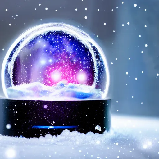 Prompt: the galaxy inside a snow globe, 8k, artstation trend, hdr, super detailed, light reflections, studio photo, professional photo