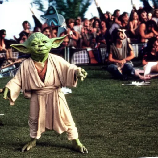 Image similar to yoda performing at woodstock