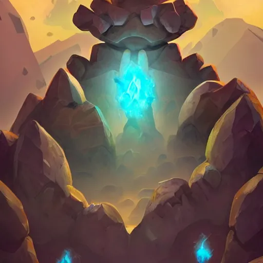 Image similar to ((((rock elemental golem character)))), dust and rock background, hearthstone art style, epic fantasy card game art