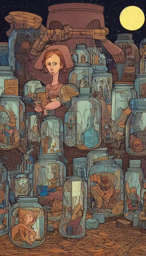 Image similar to BFG with his jars of dreams, futurism, da vinci, Dan Mumford, Josan Gonzalez