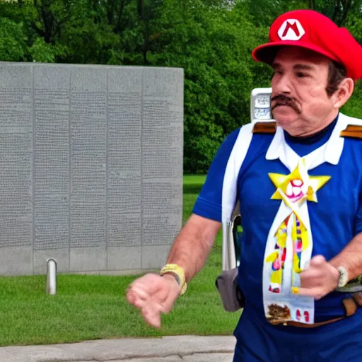 Image similar to mario dancing at vietnam memorial