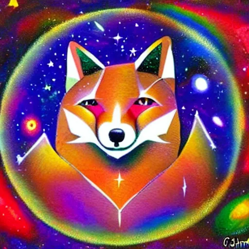 Prompt: a cute geometric fox on a cosmic background