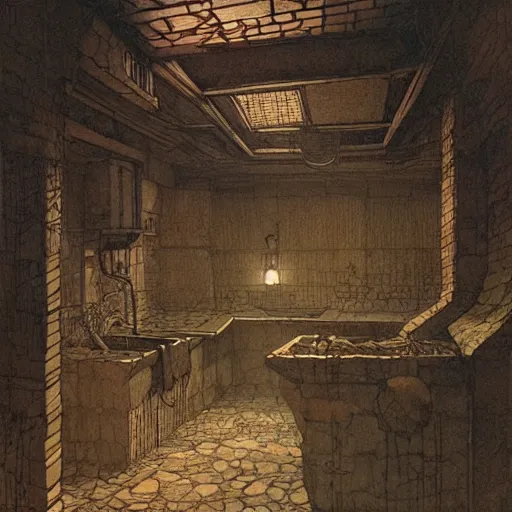 Prompt: a beautiful insanely detailed concept art of a basement, by edmund dulac, by moebius, by greg rutkowski