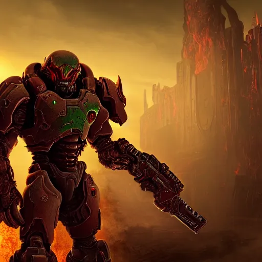 Image similar to doom slayer from doom eternal, photography