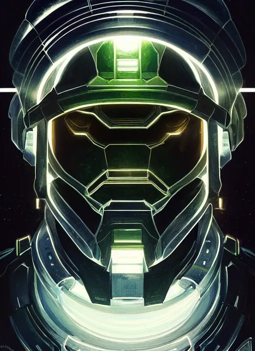 Prompt: symmetry!! portrait of master chief from halo, intricate, elegant, glowing lights!! highly detailed, digital painting, artstation, concept art, smooth, sharp focus, illustration, art by artgerm and greg rutkowski and alphonse mucha