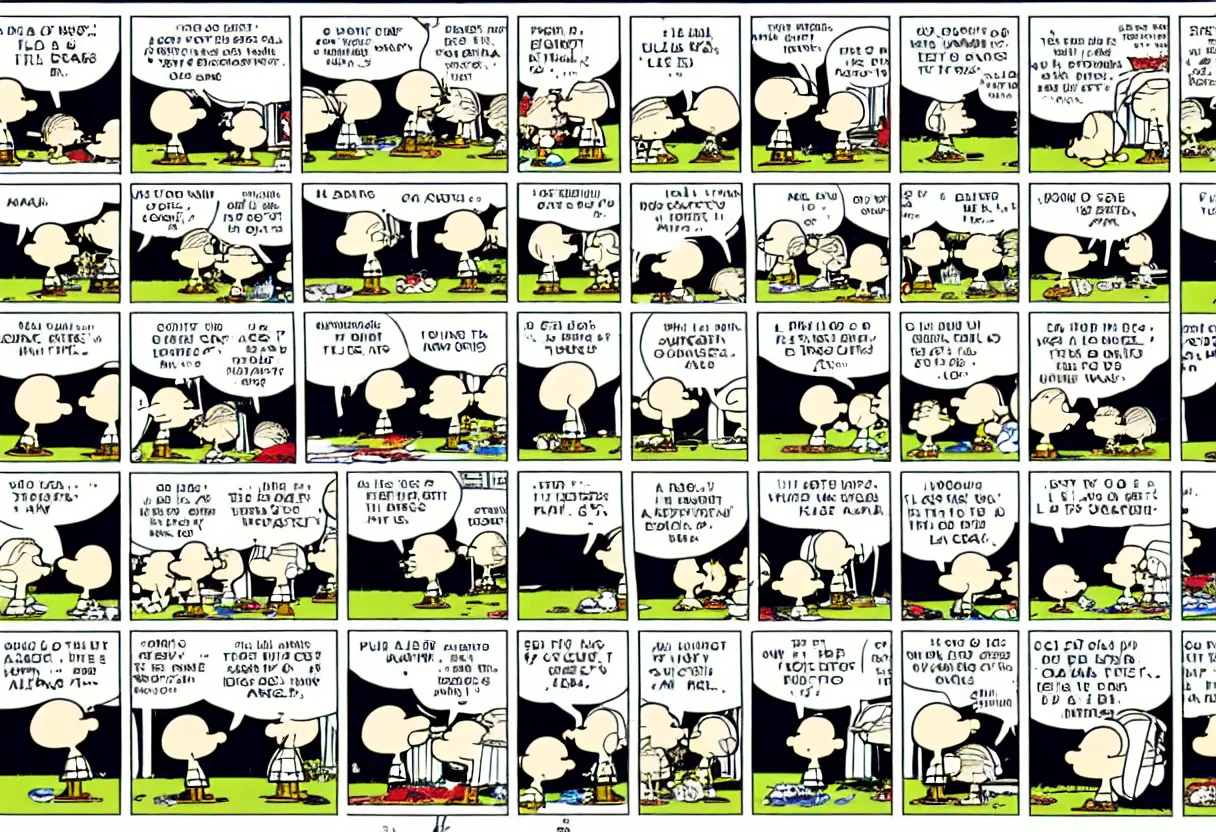 Prompt: a peanuts strip where nothing happens