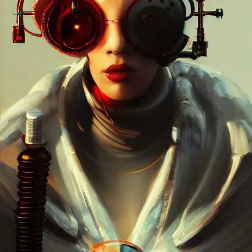 Image similar to concept art of cyberpunk scientist by jama jurabaev, brush stroke, scifi accessories, trending on artstation, symmetry, high quality, extremely detailed