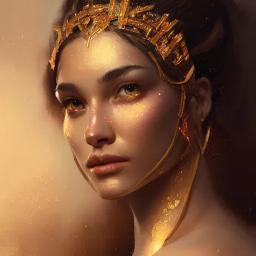 Prompt: a beautiful portrait of a goddess with glittering skin by greg rutkowski and raymond swanland, trending on artstation